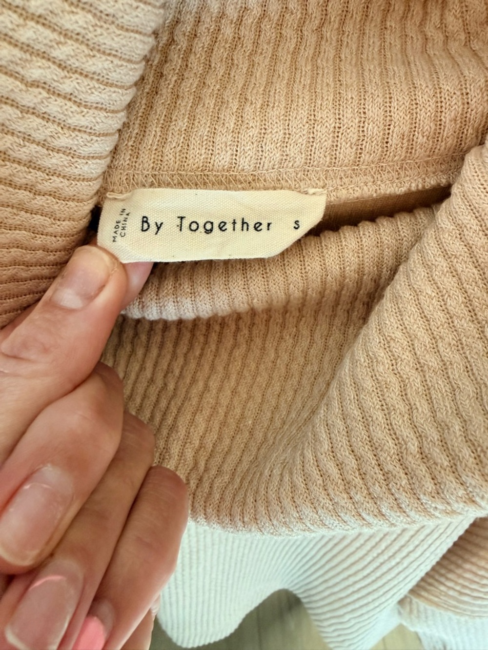 By Together Neutral Beige Ribbed Turtleneck Sweater